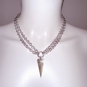 Vintage Y2K PIANEGONDA double .925 silver chain gold heart charm necklace